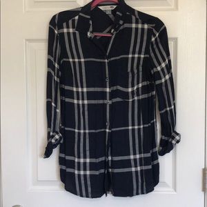 Navy & white plaid button down